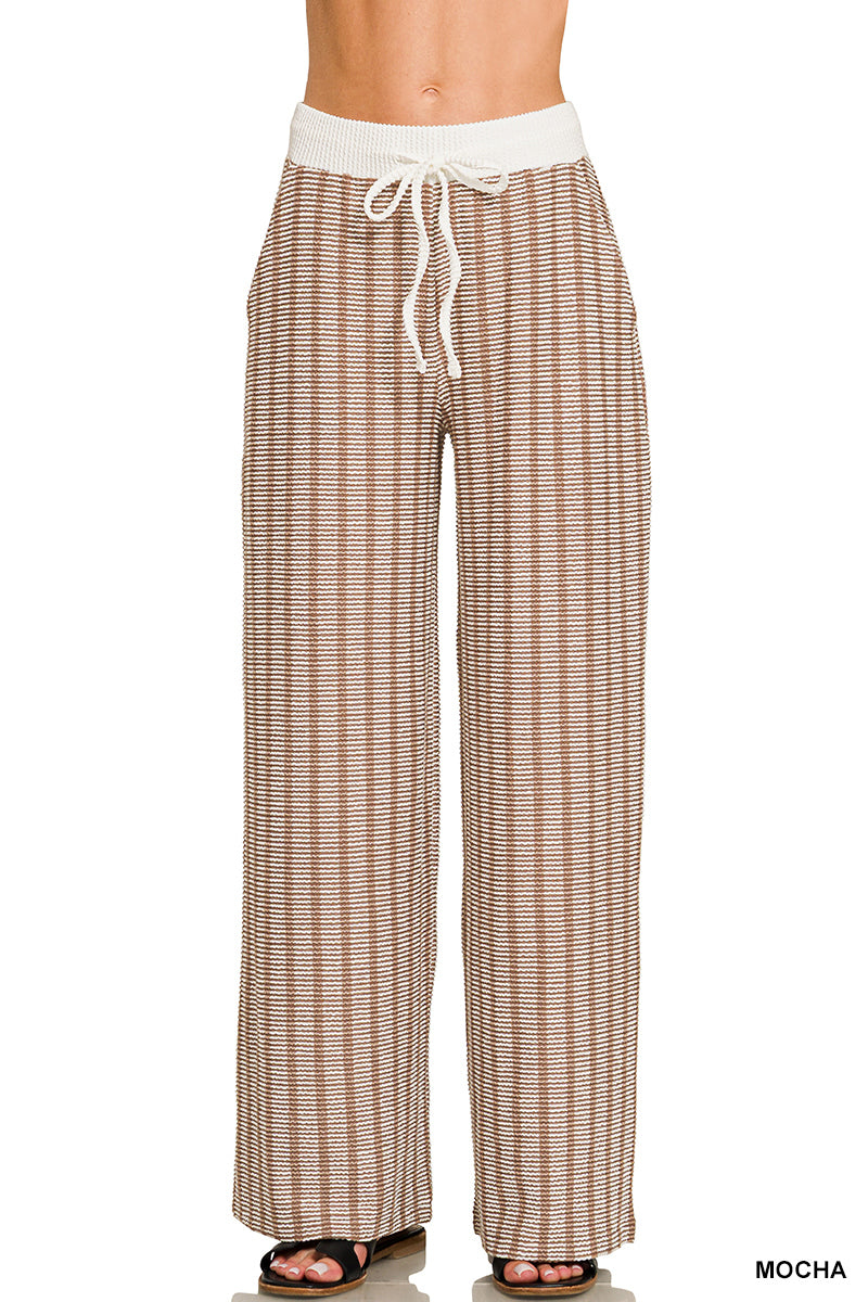 Zenana Ribbed Striped Wide Leg Pants