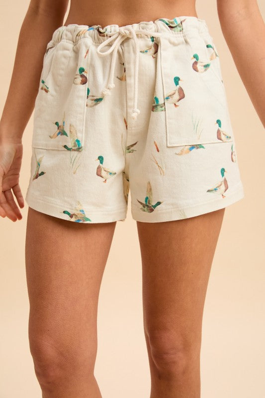 Mallard Duck Drawstring Relaxed Shorts