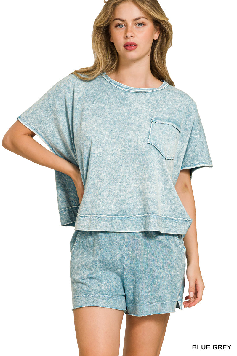 ZENANA HALO SNOW WASHED BOXY TOP & SHORTS SET