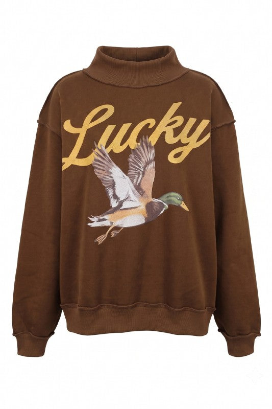 Bucketlist Chocolate Lucky Mallard Reversible Mockneck Sweatshirt