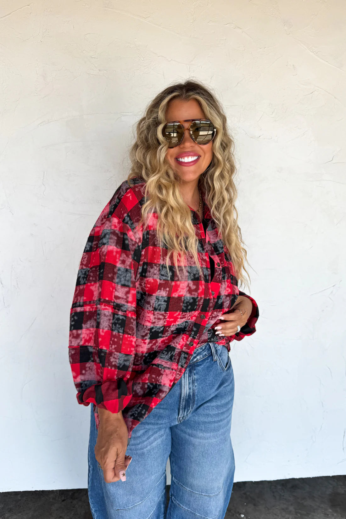PREORDER- JUNIPER BLEACHED PLAID TOP-ETA WEEK OF 11/10