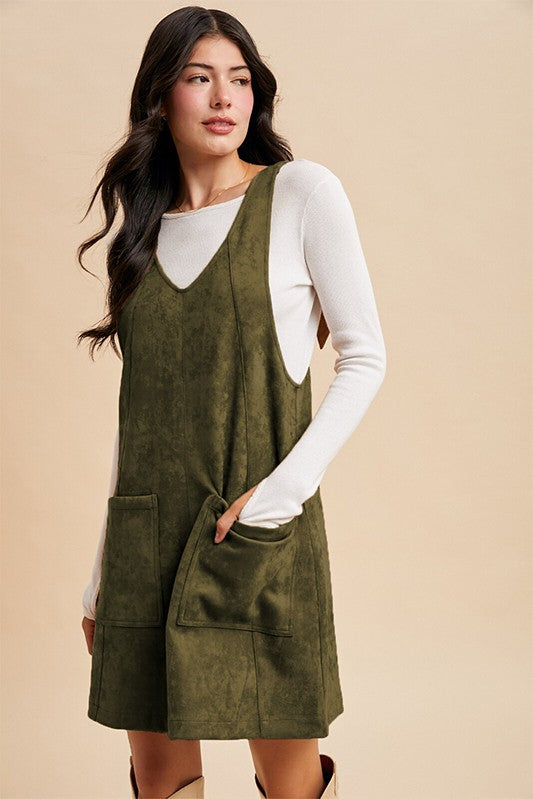 FALL STRETCH SUEDE OVERALL DRESS