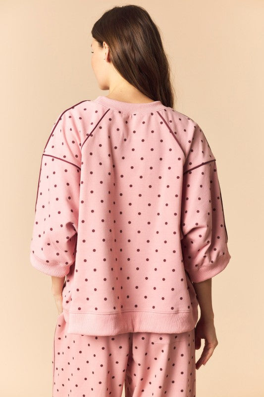 Pink/Burgundy Polka Dot French Terry Top
