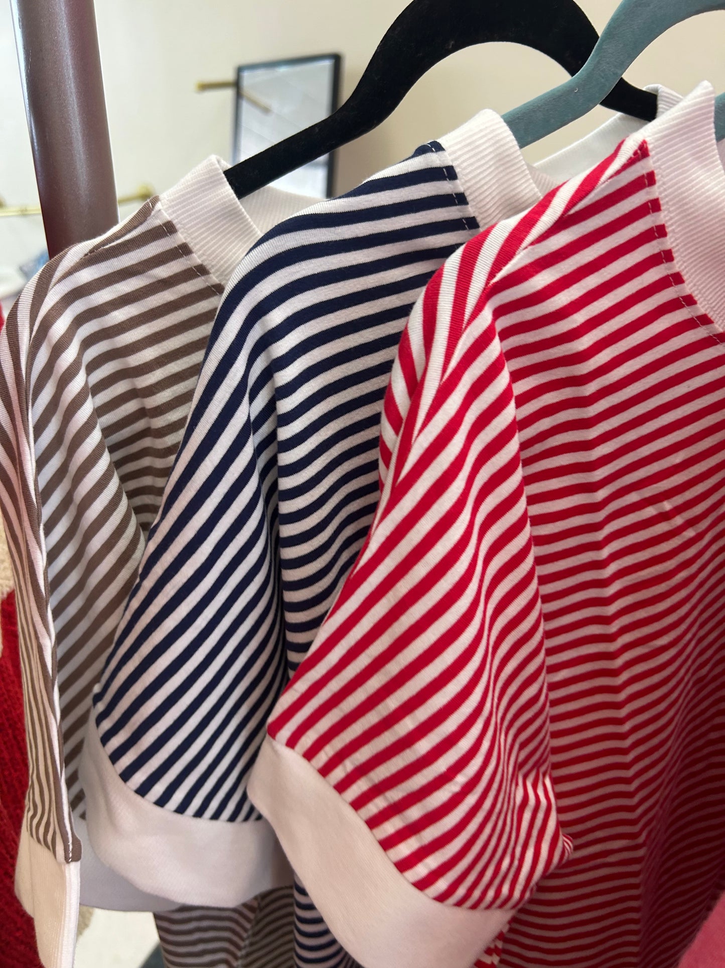 ZENANA STRIP TRIM RIB BANDED TOP