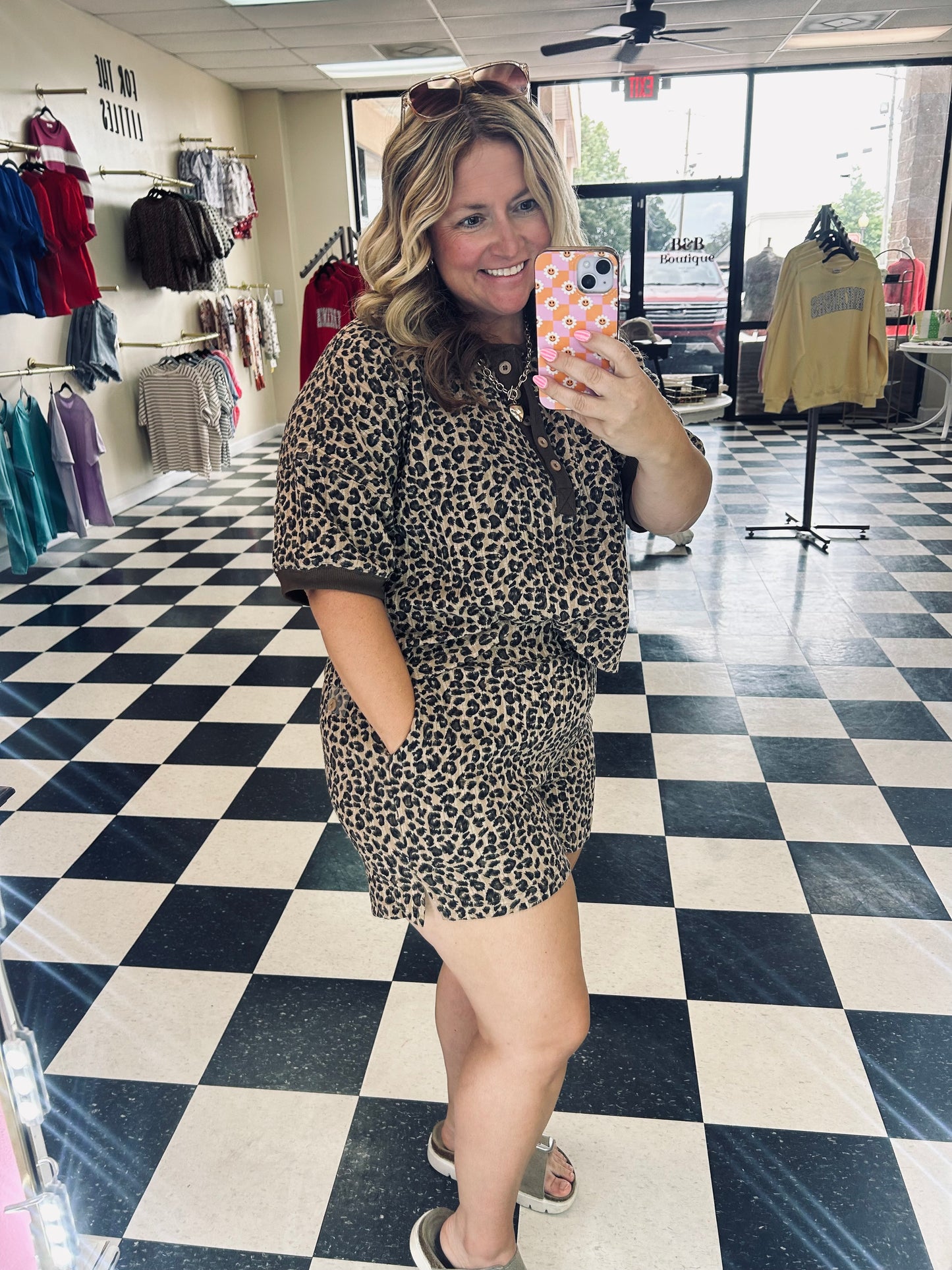 Vintage Leopard Top & Shorts Set