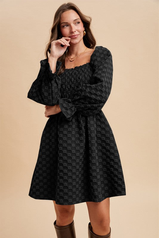 Daisy Smocked Textured Black Dress
