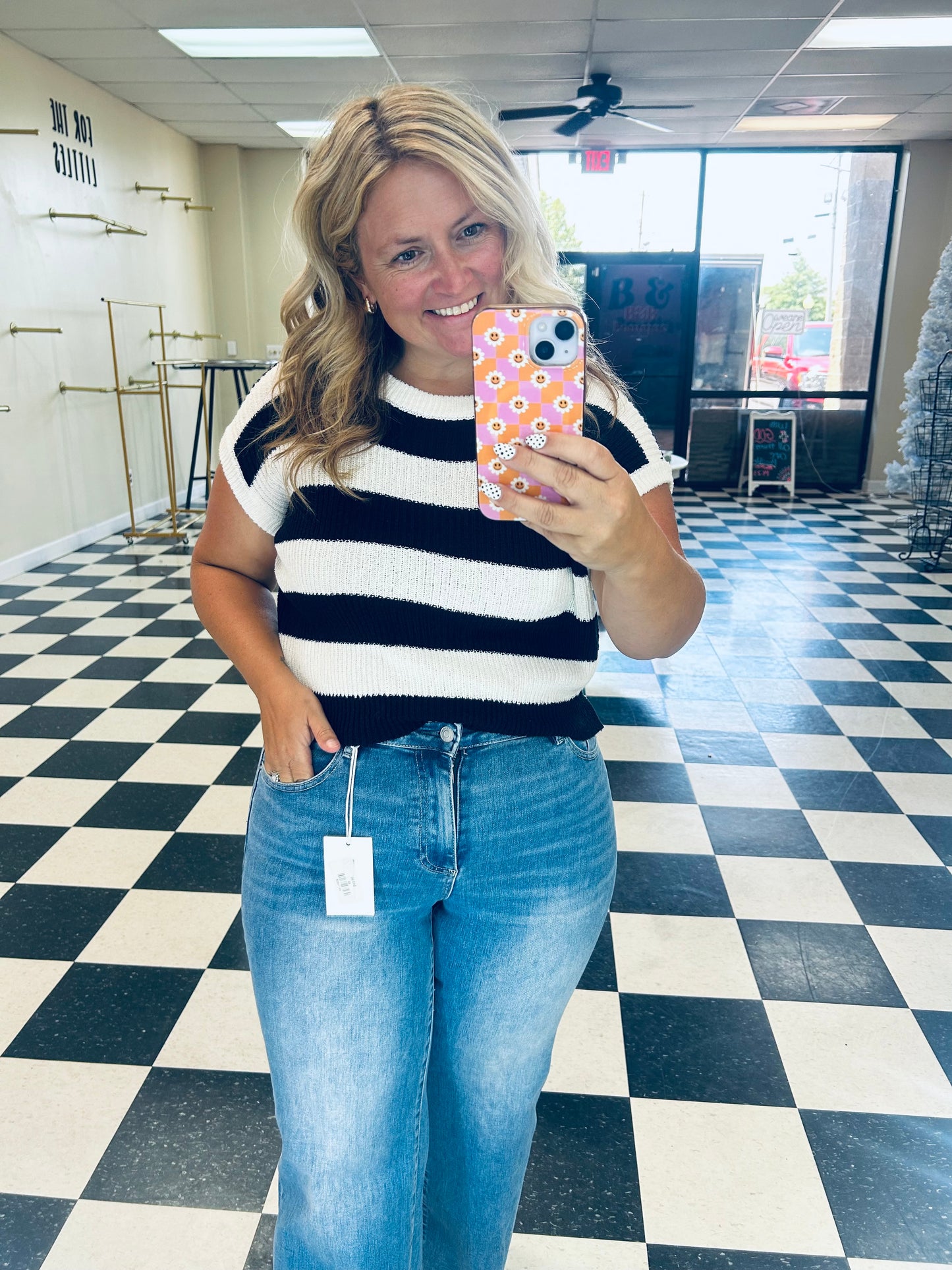 Black/White Striped Knit Top