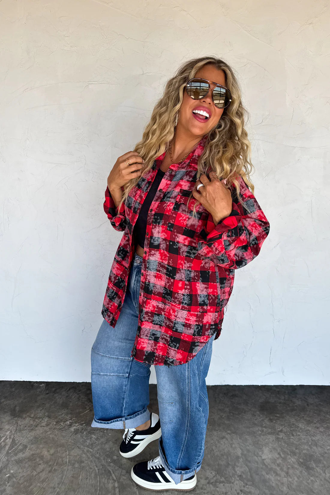 PREORDER- JUNIPER BLEACHED PLAID TOP-ETA WEEK OF 11/10