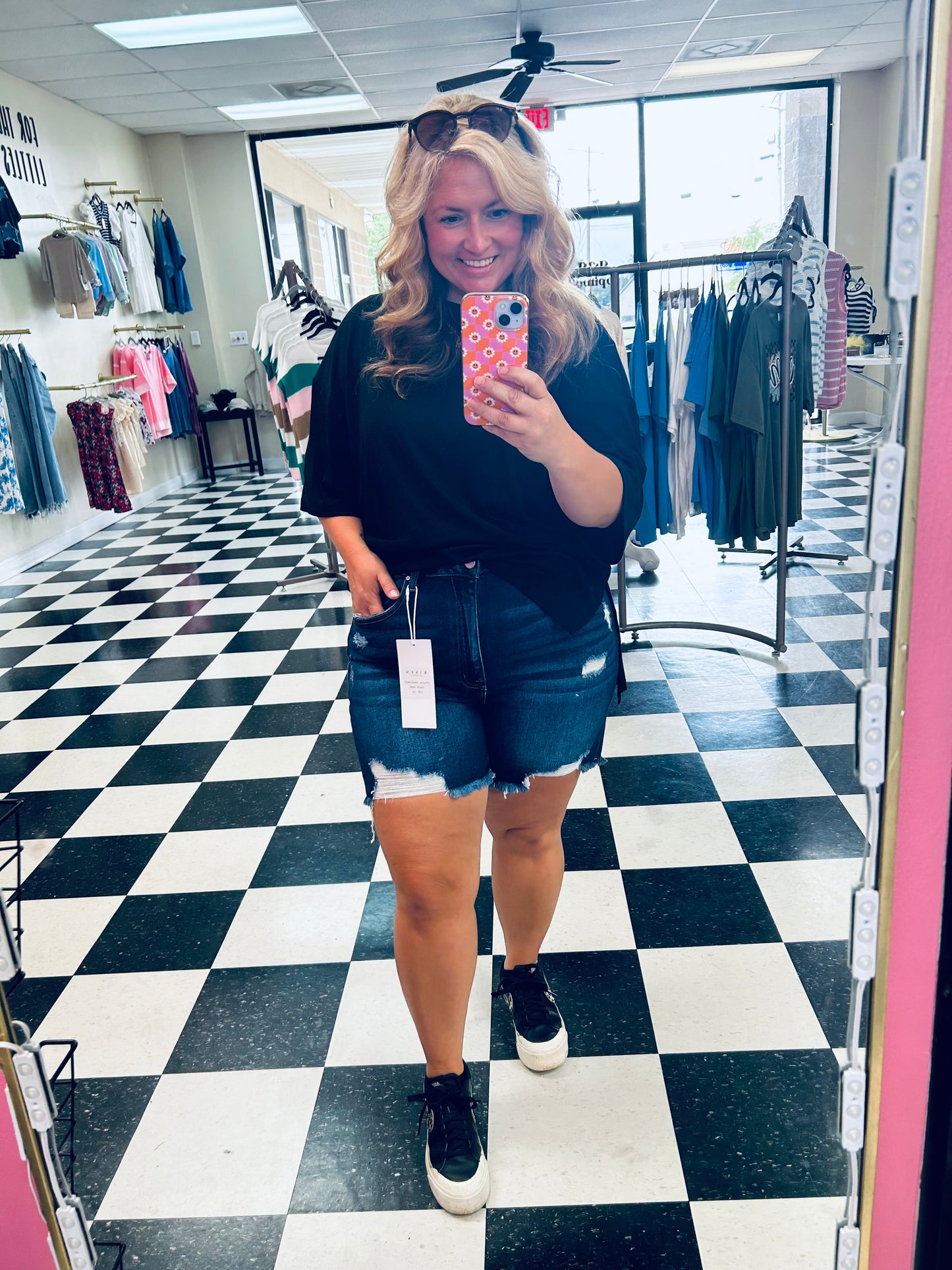 Risen Dark Wash Denim Shorts