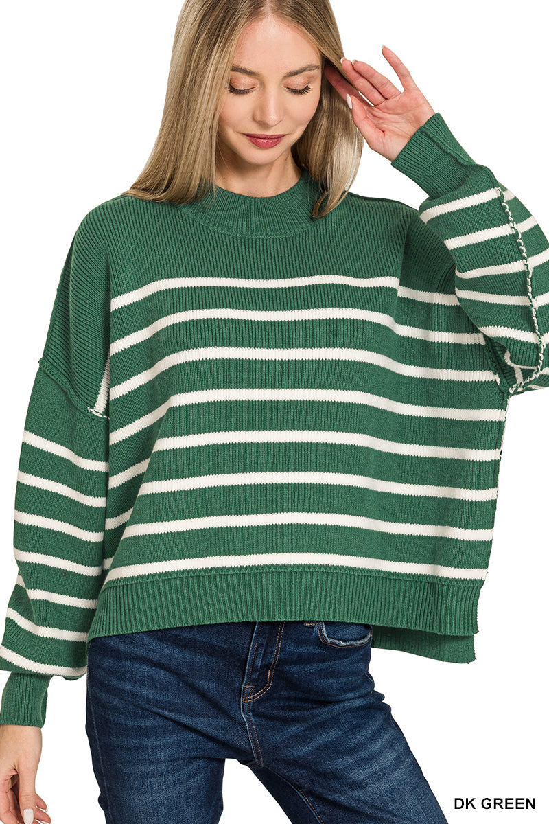 Zenana Striped Exposed Seam Sweater