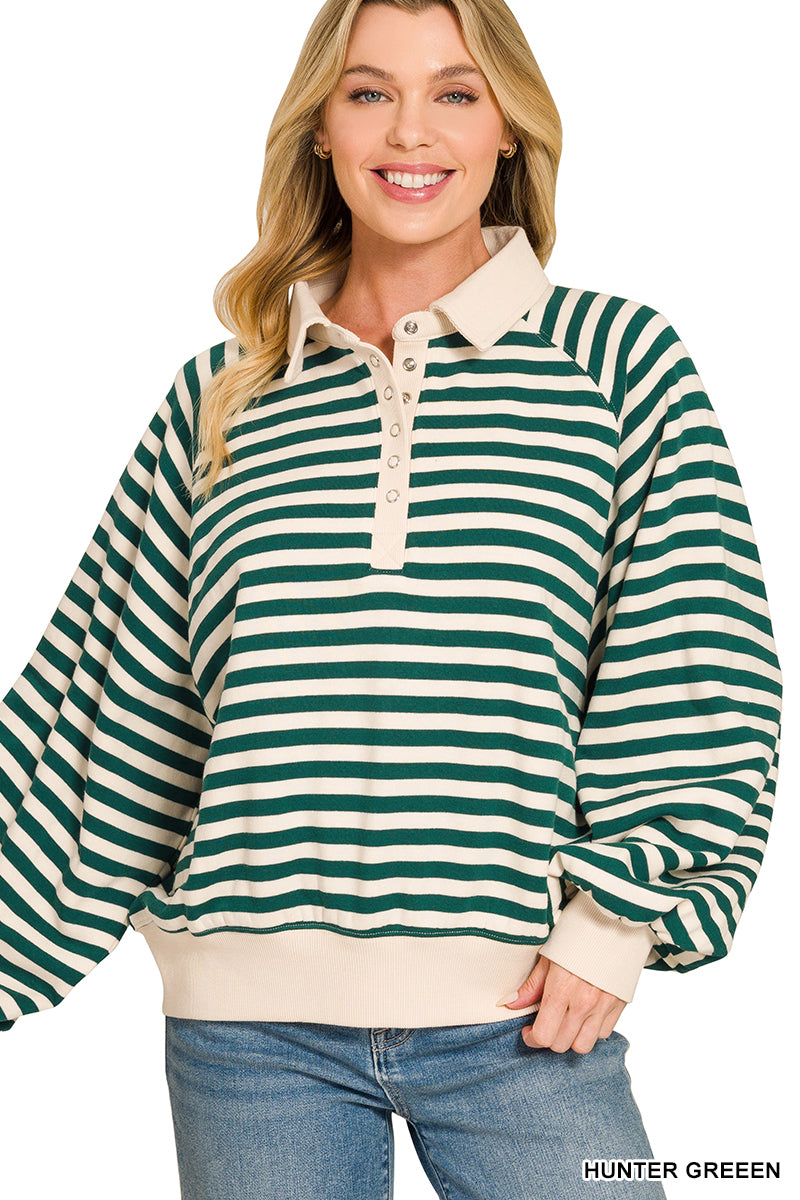 Zenana Striped Henley Pullovers
