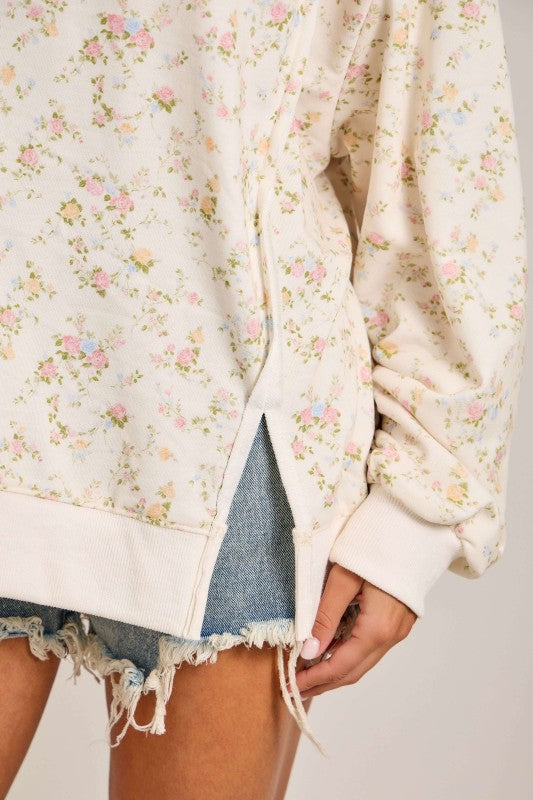 Ivory Floral Oversized Sweatshirt