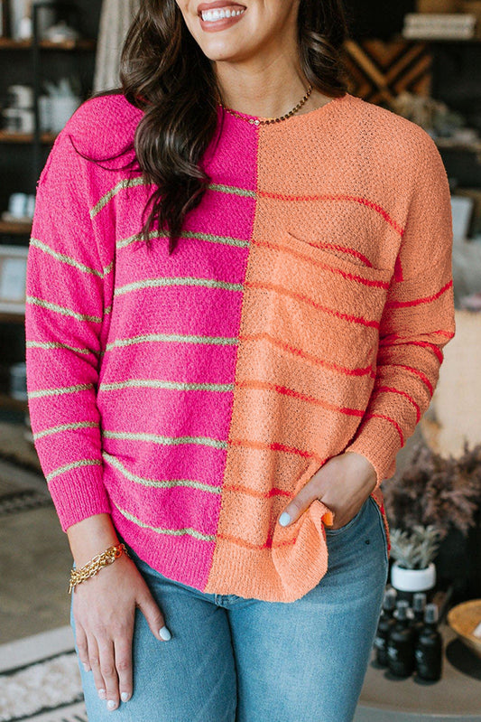 Yellow PColor Block Striped Knit Sweater