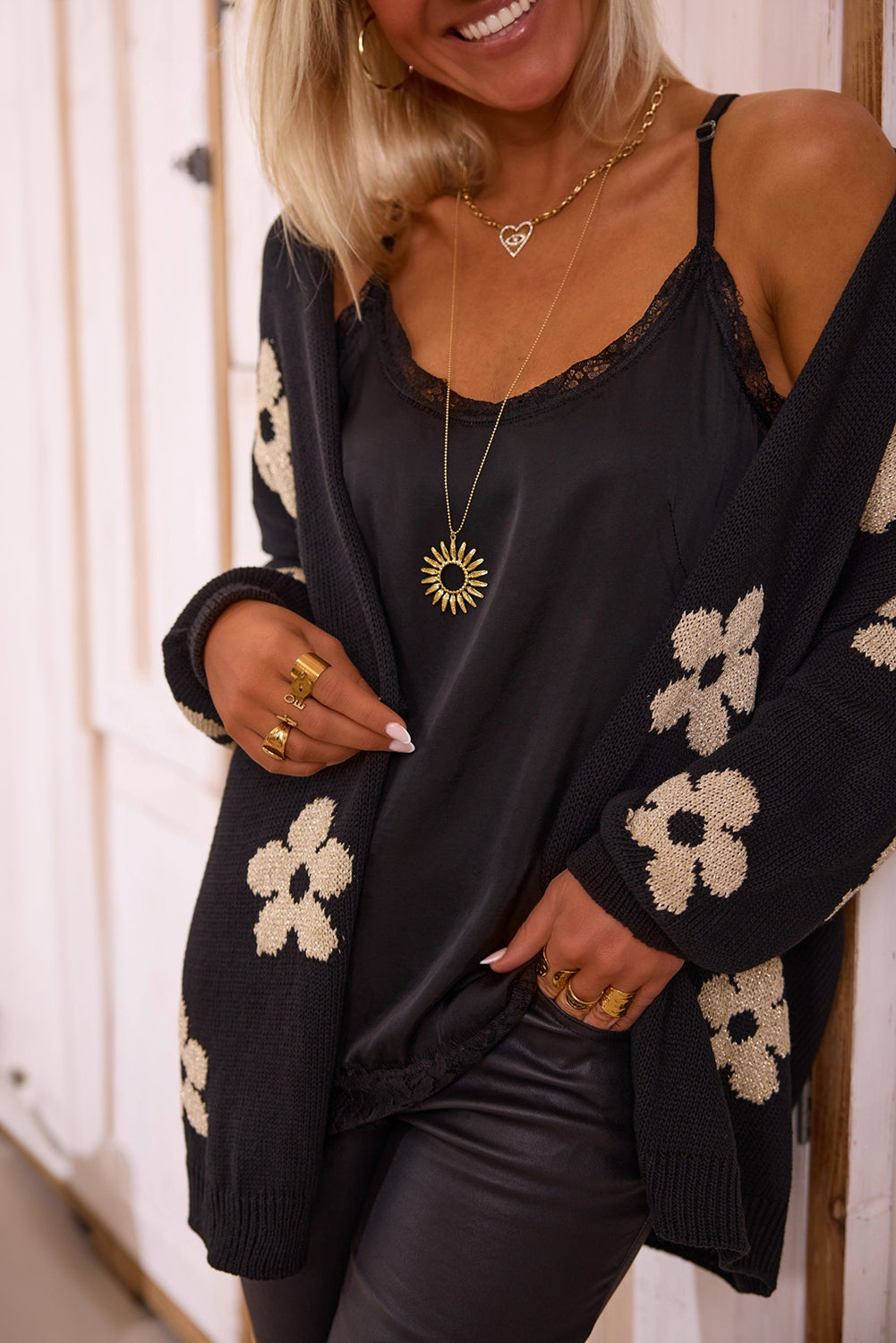 60s Vintage Flower Drop Shoulder Cardigan