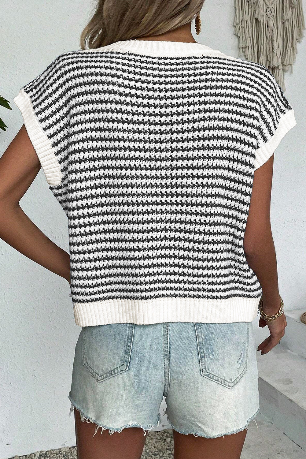 Black Stripe Contrast Trim Knit Dolman Top