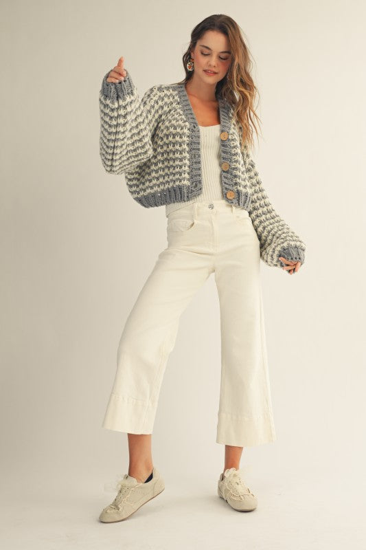 Vintage Chunky Ribbed Knit Cardigan