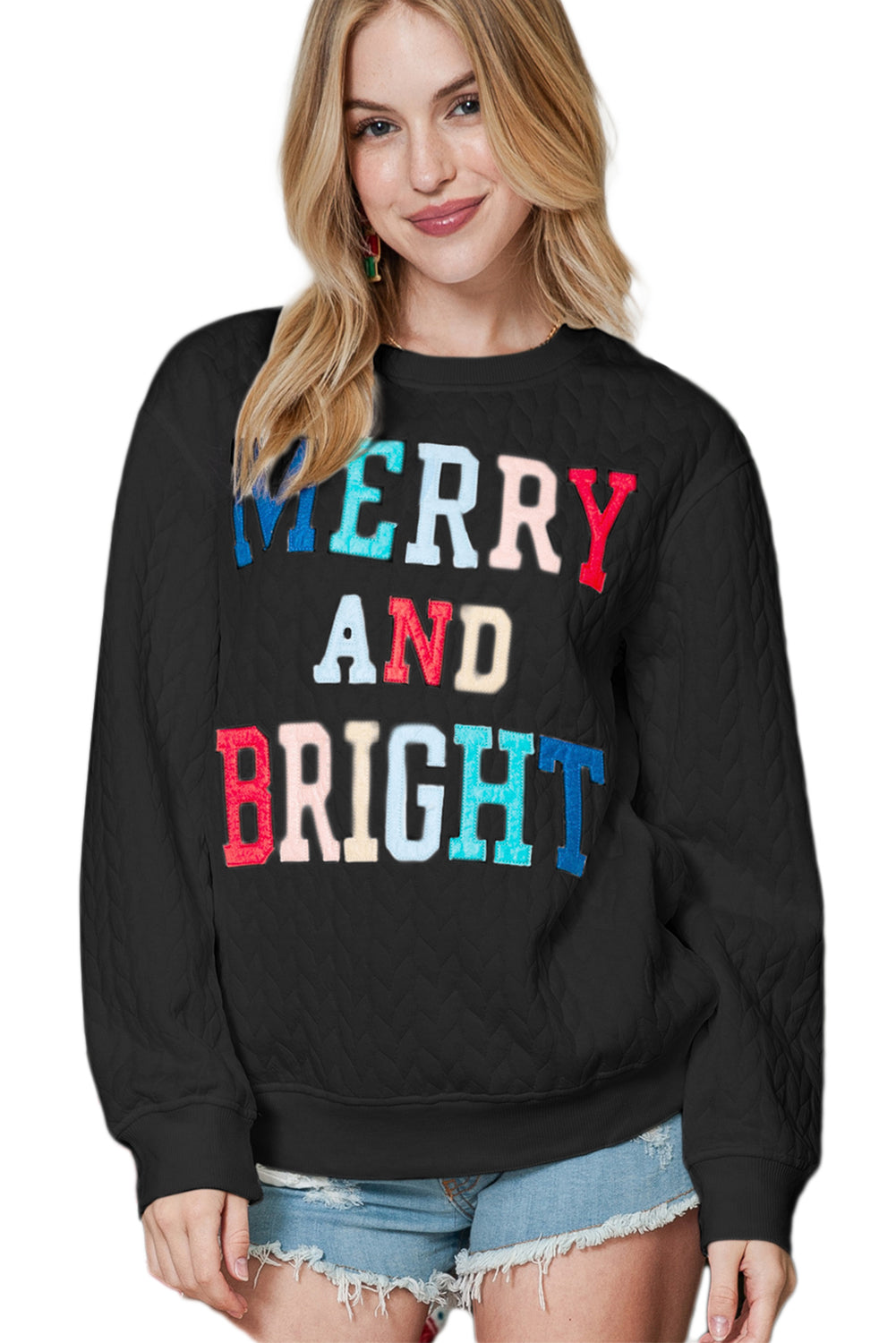 Blackish Green Merry And Bright Quilted Sweatshirt