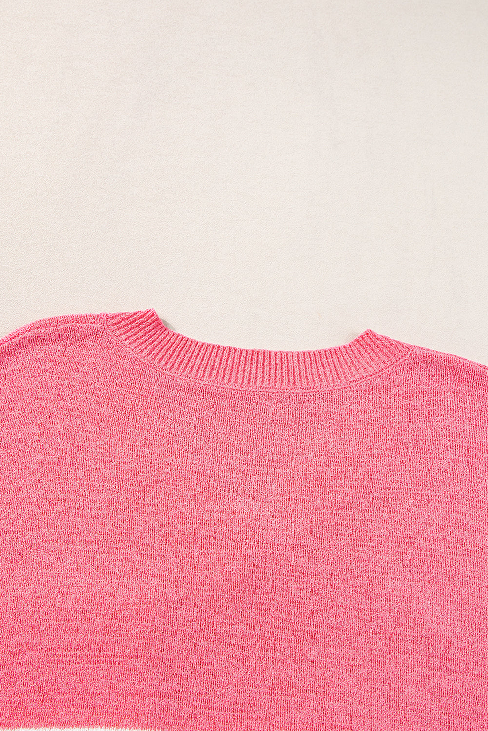 Strawberry Pink Striped Colorblock V Neck Knitted T Shirt