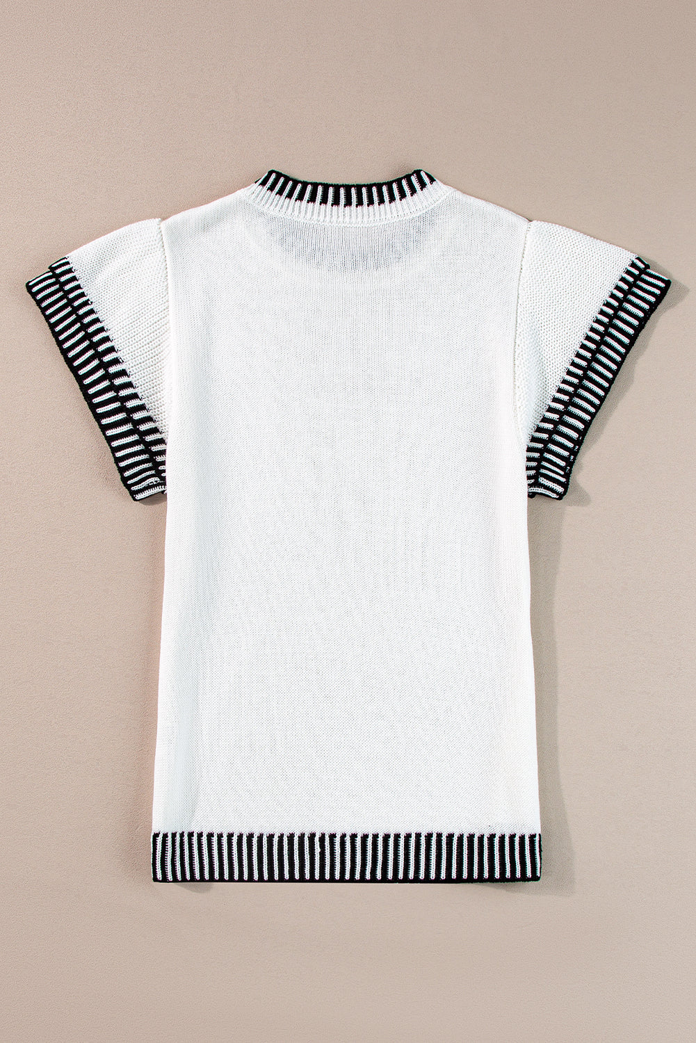 White Contrast Trim Round Neck Batwing Sleeve Knitted T Shirt