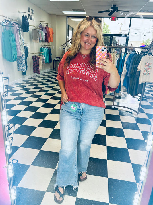 Red Zenana Arkansas Acid Wash Tshirt