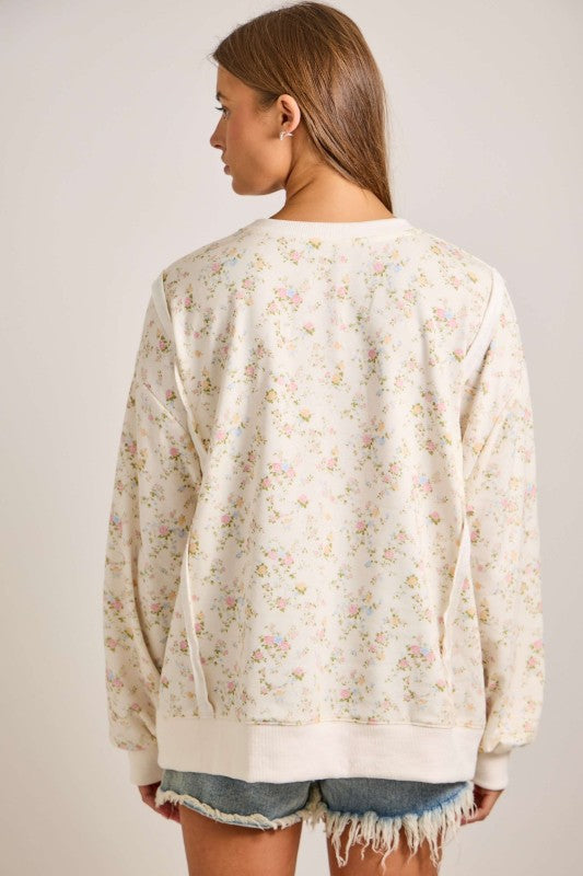 Ivory Floral Oversized Sweatshirt