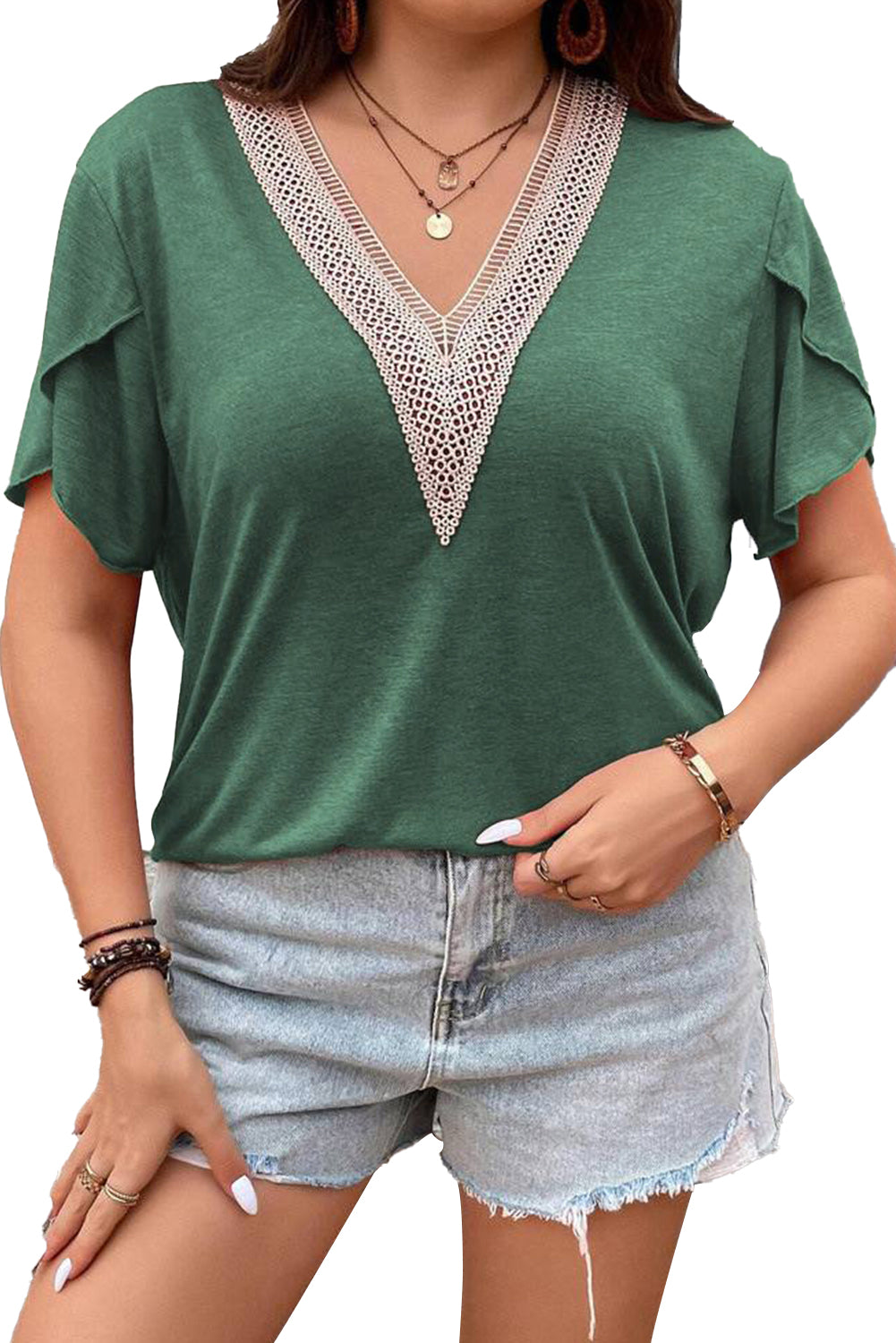 Green Plus Size Draped Sleeve Blouse