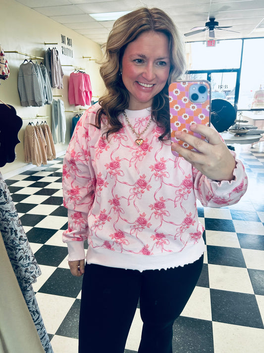 Peach Love Pink Rose Pullover