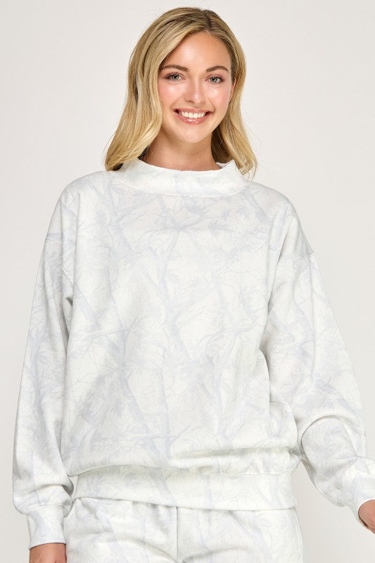 Relaxed Fit Oversized Camo Mock Neck