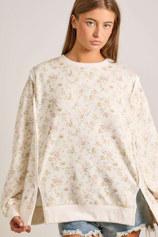 Ivory Floral Oversized Sweatshirt