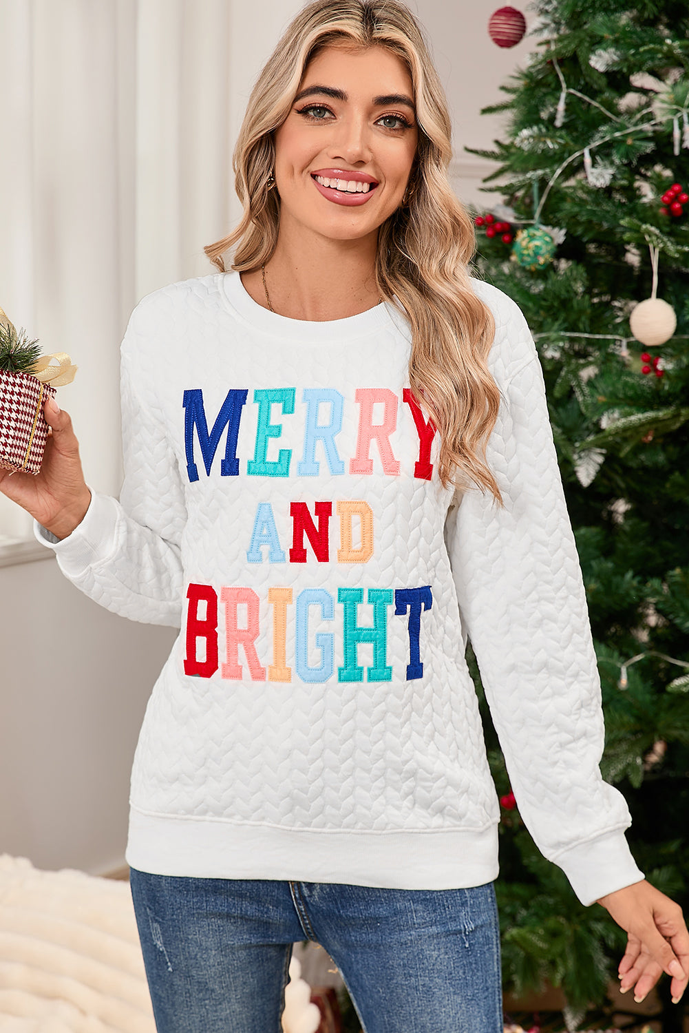 Blackish Green Merry And Bright Quilted Sweatshirt