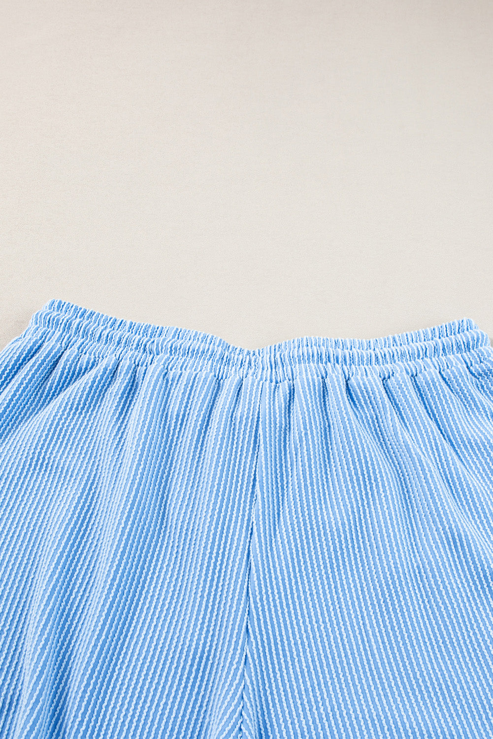 Light Blue Plus Size Ribbed Long Sleeve Top and Drawstring Shorts Set-Arriving 7/25