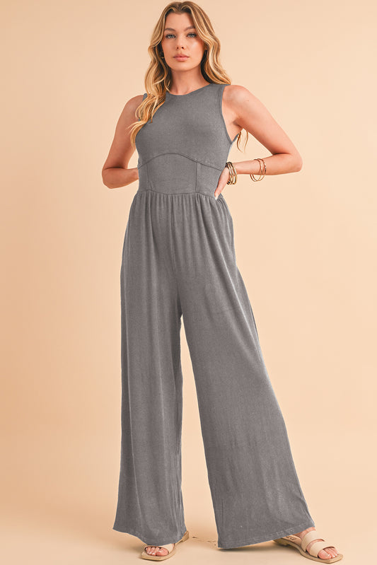 Medium Grey Sleeveless High Waist Wide Leg Jumpsuit