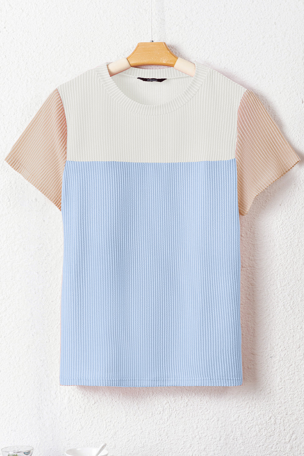 Ribbed Textured Colorblock T Shirt