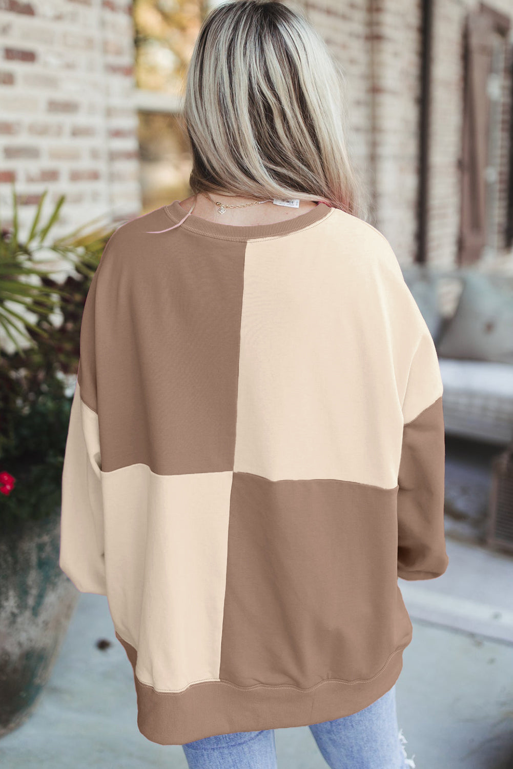 Mocha Colorblock Henley Sweatshirt