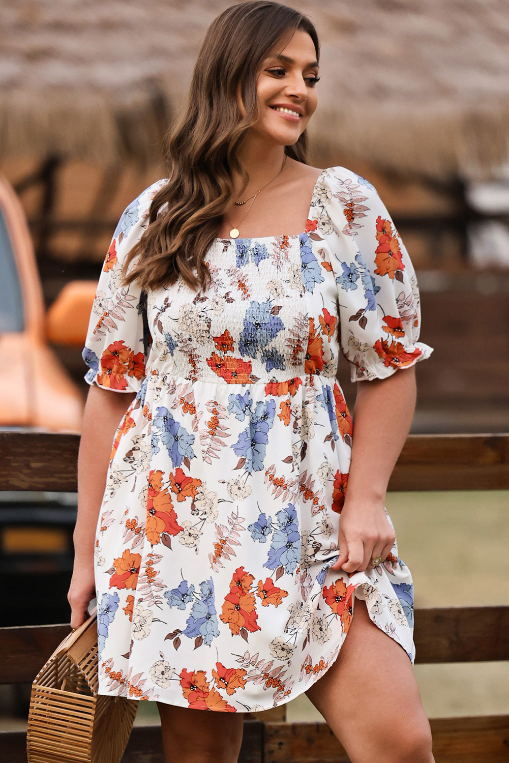 White Floral Smocked Dress