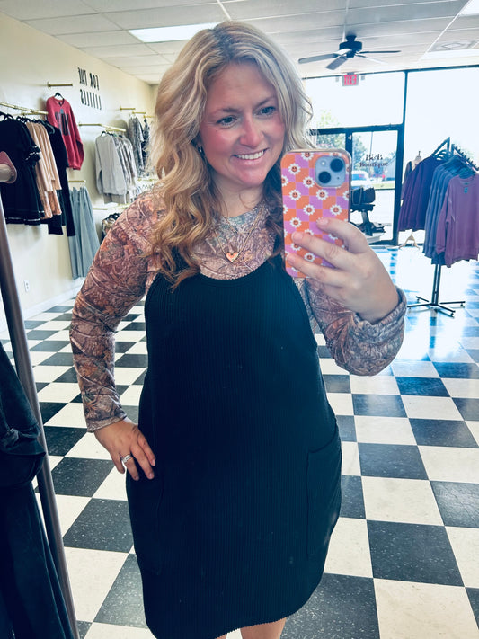 Black Mineral Wash Overall Dress