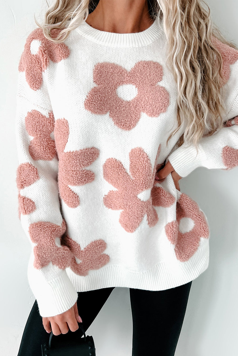 Vintage Flower Drop Shoulder Loose Sweater