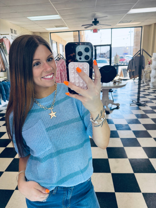 Bibi Denim/Navy Striped Top