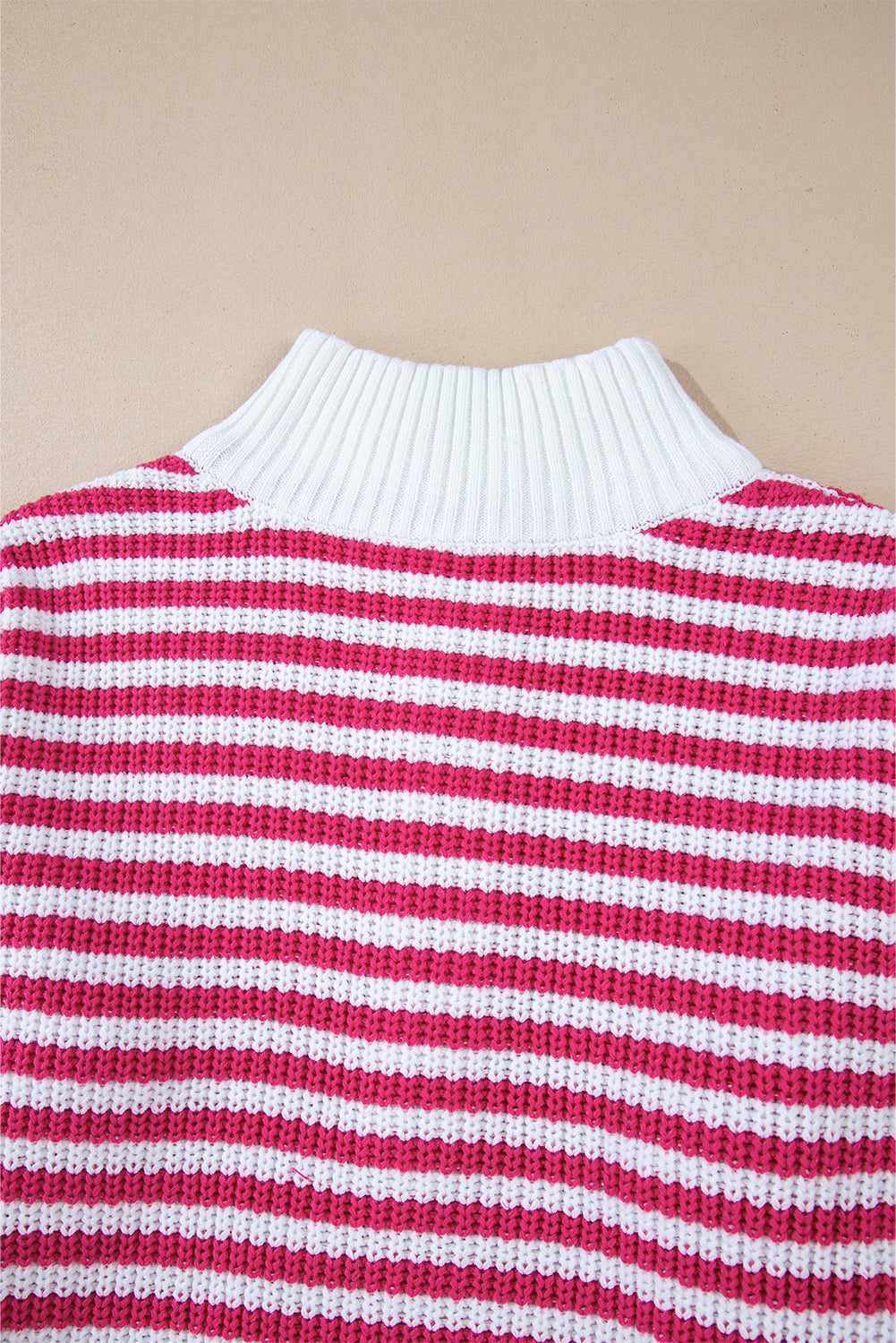 Striped Zip Up Collar Drop Sleeve Sweater