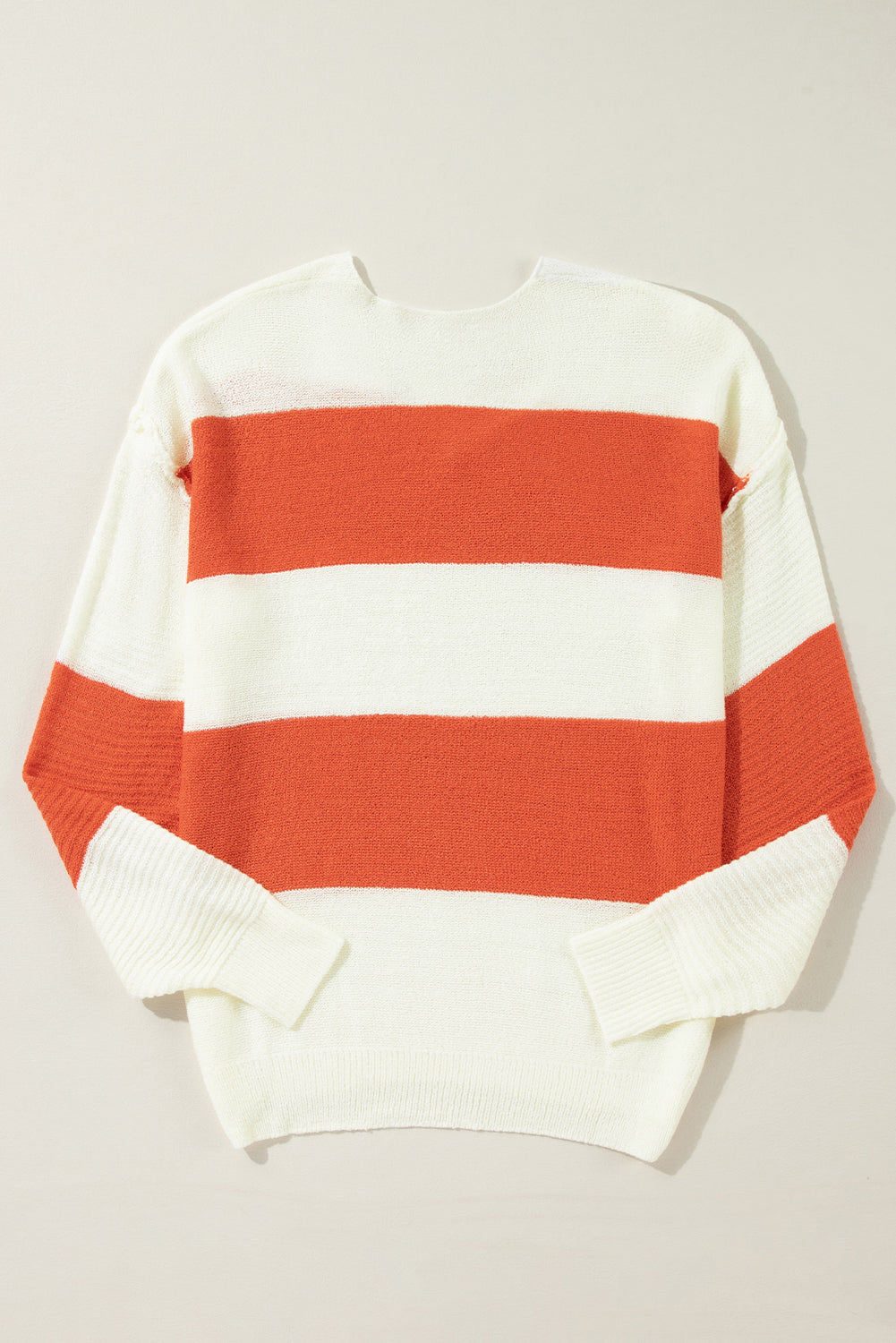 Orange Colorblock V Neck Side Slits Sweater