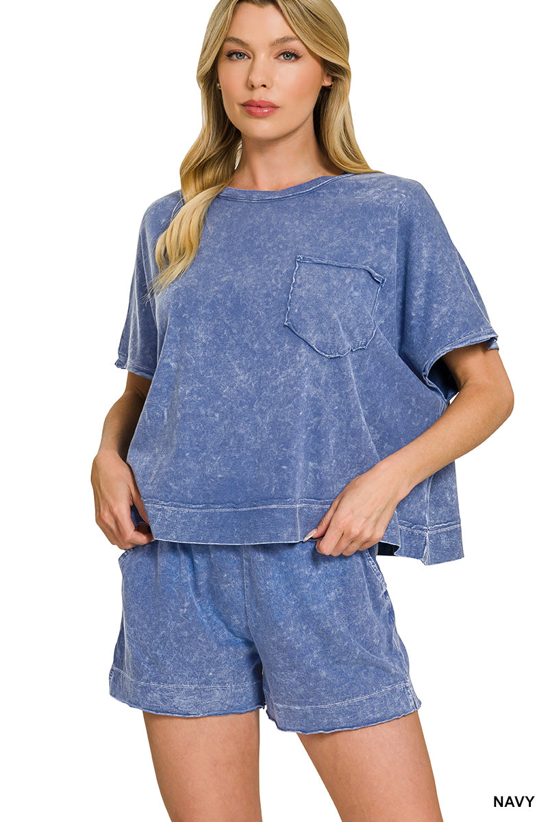 ZENANA HALO SNOW WASHED BOXY TOP & SHORTS SET