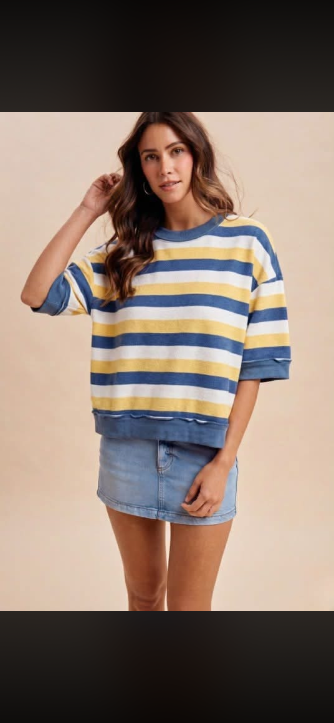 Butter/Denim Blue Striped French Terry Top