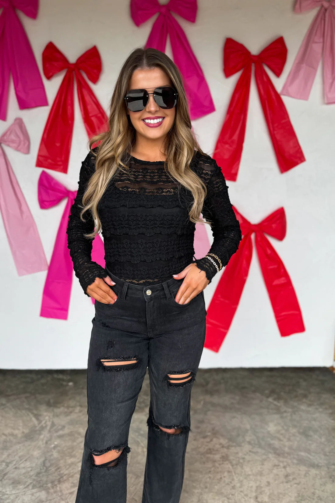 PREORDER- LONG SLEEVE ROSALIE LACE TOP-BEGINNING OF JAN