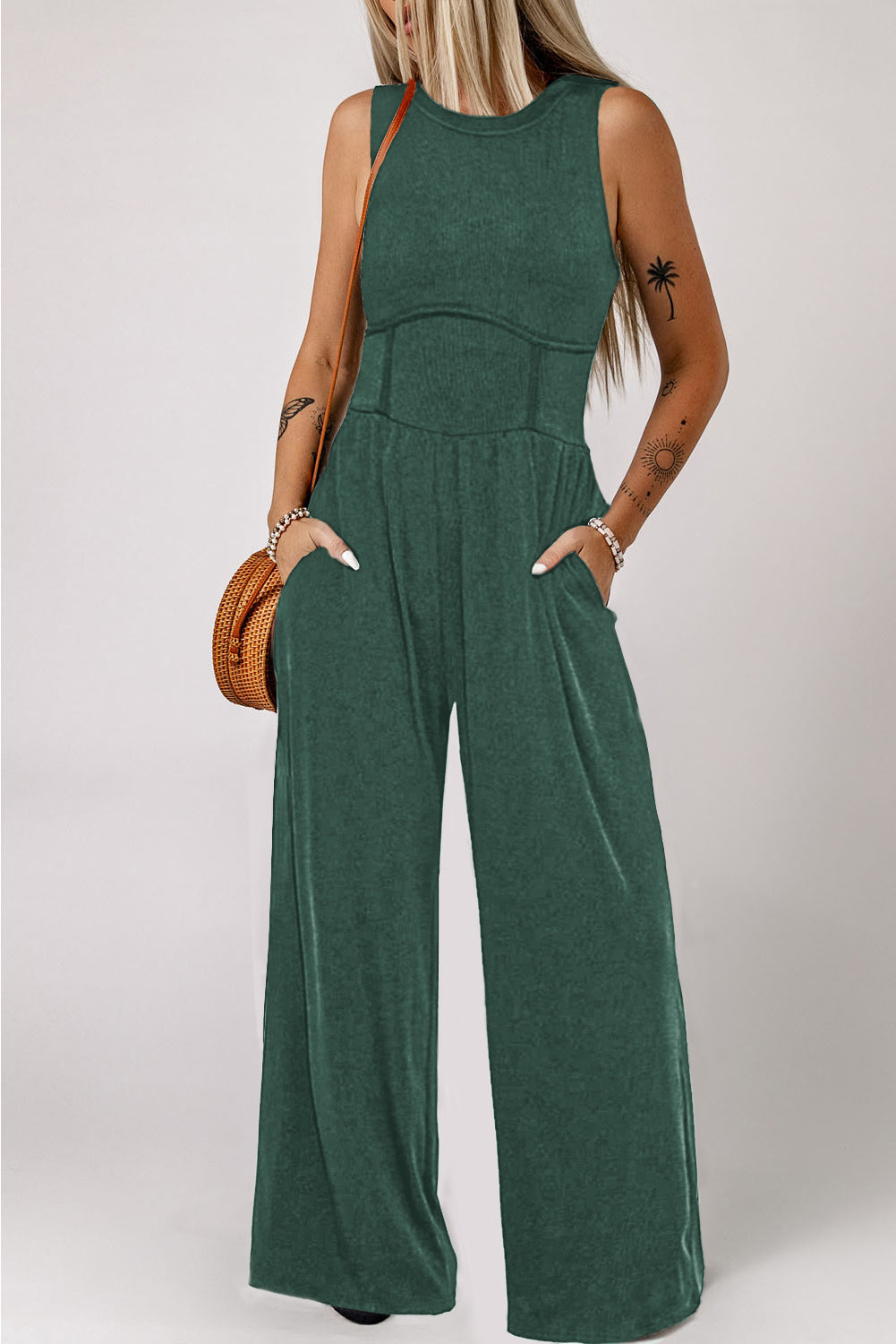 Medium Grey Sleeveless High Waist Wide Leg Jumpsuit