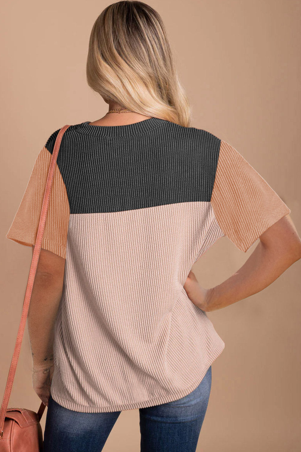 Ribbed Textured Colorblock T Shirt