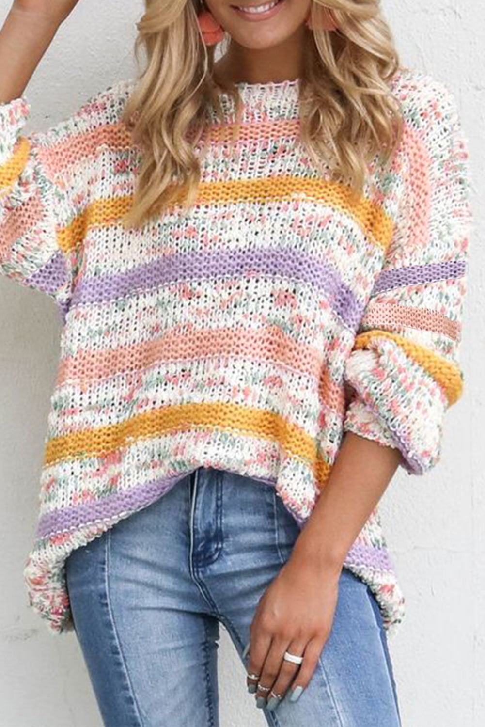 Colorblock Striped Drop Shoulder Knit Sweater