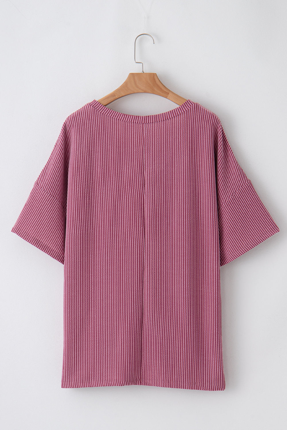 Rose Pink Textured V-Neck Dropped Shoulder Plus T-Shirt