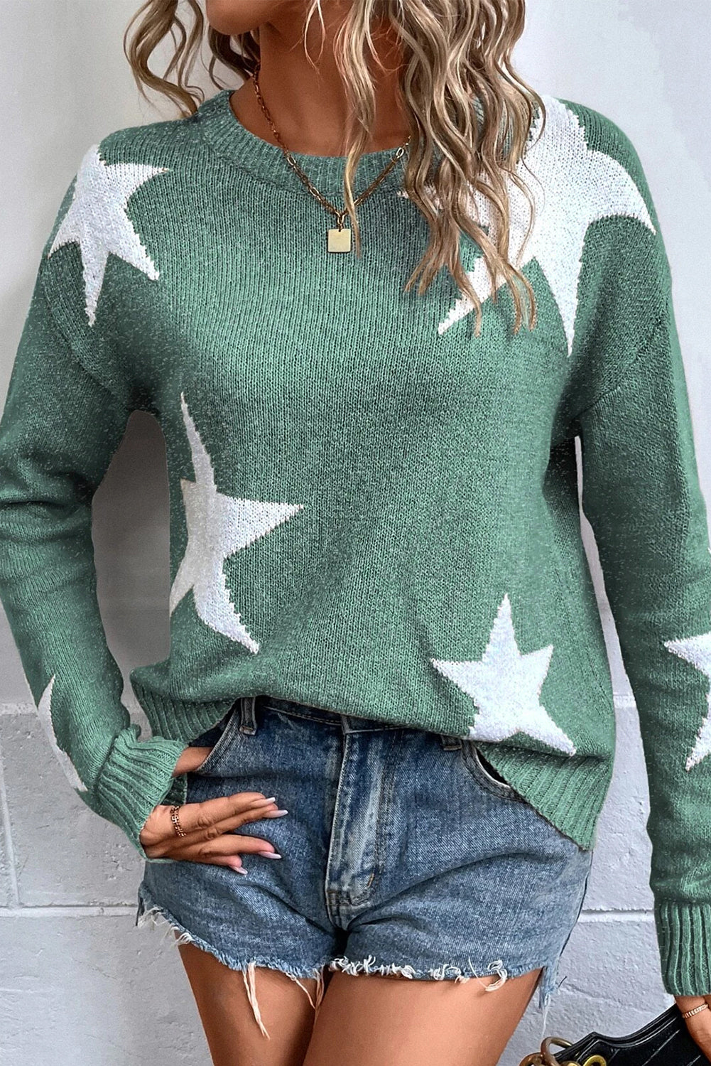 Star Pattern Drop Shoulder Knit Sweater