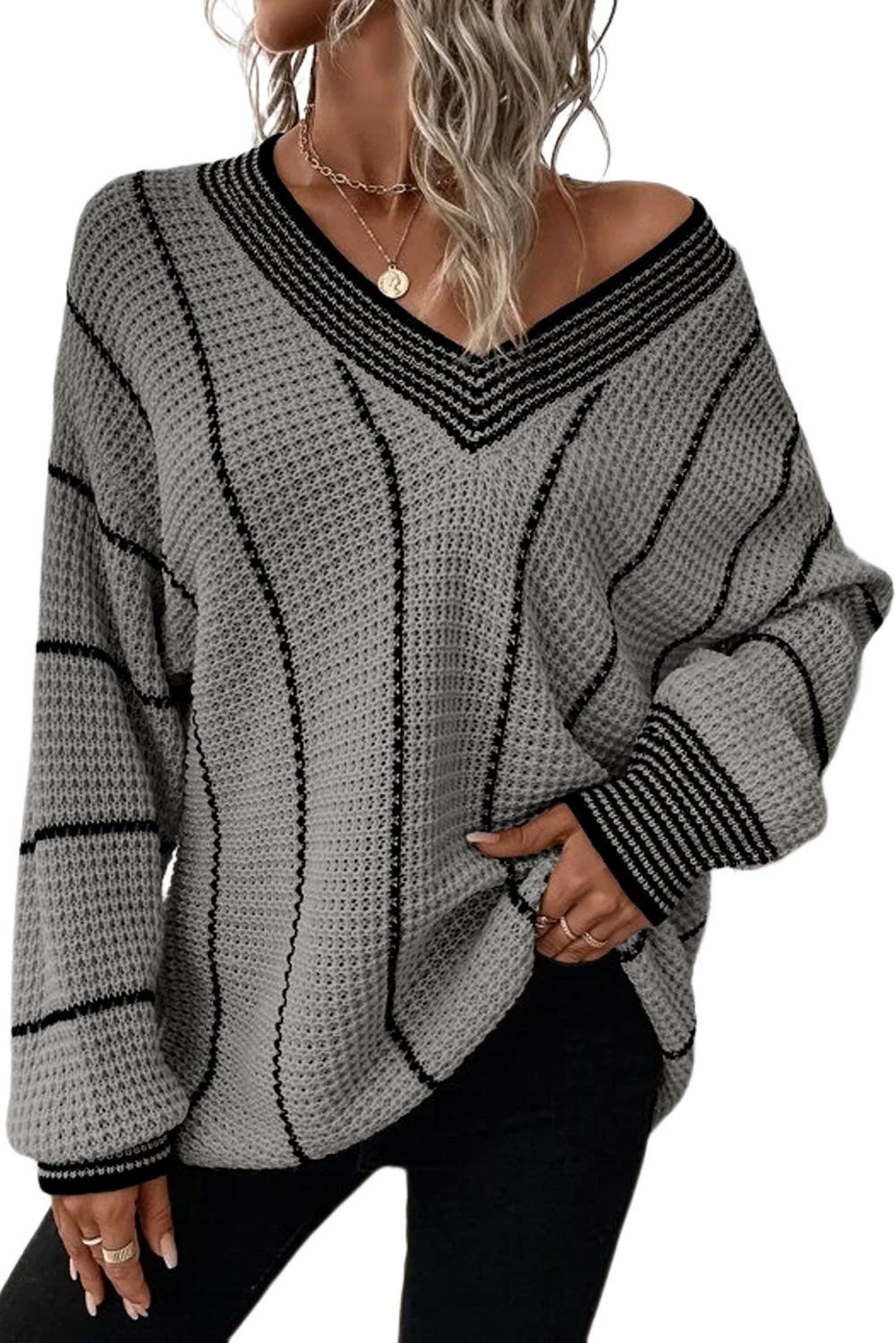 V Neck Loose Tunic Sweater