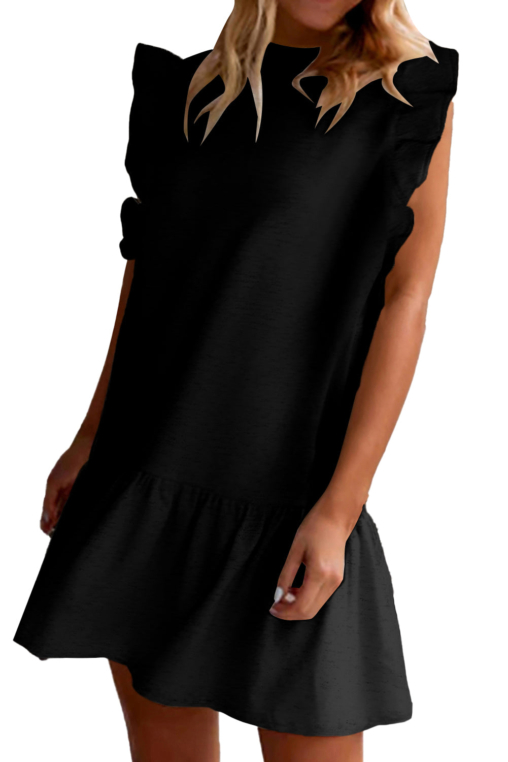 Solid Color Ruffle Hem Mini Sweatshirt Dress